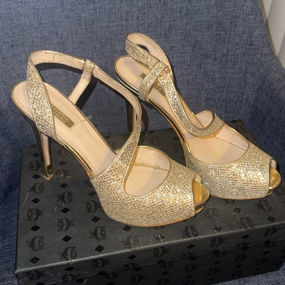 Gold Guess platform heels